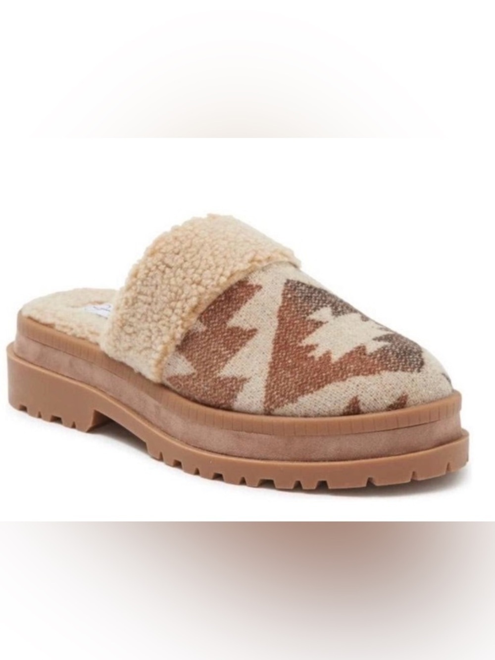 Jessica Simpson Tan and Cream Patterned Faux-Shearling Clog Mules